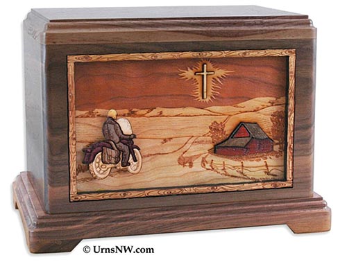 Christian Riding Home Wooden Urn