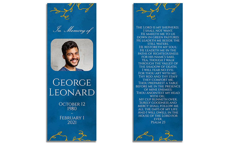 Front and Back - Blue and Gold Branches Bookmark