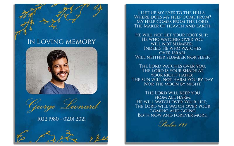Funeral Prayer Cards - Blue & Gold Branches
