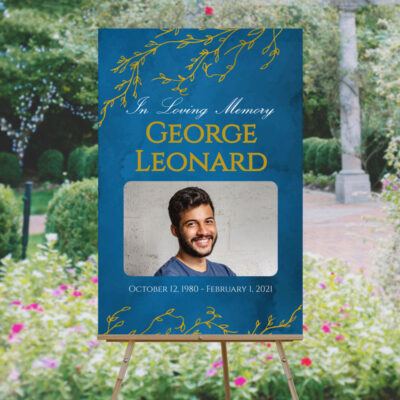 Blue and Gold Branches Funeral Welcome Sign Template