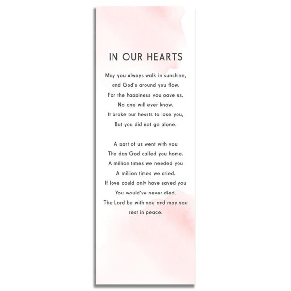 Blush Funeral Bookmark - Back