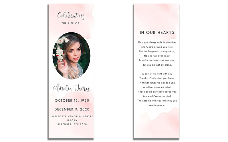 Front and Back - Blush Funeral Bookmarks