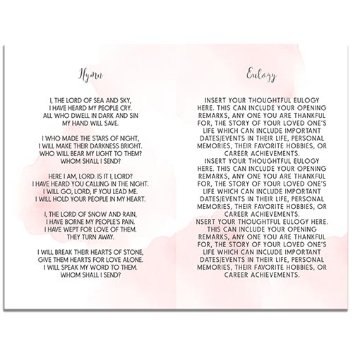 Page Two of the 8 Page Blush Funeral Program Template