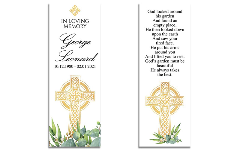 Front and Back - Celtic Cross Funeral Bookmarks