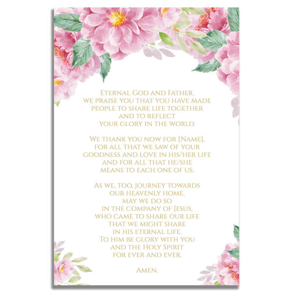 Back Side of Dusty Fleur Funeral Prayer Card