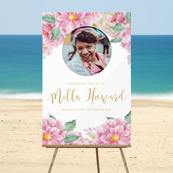 Pink and Gold Dusty Fleur Funeral Welcome Sign