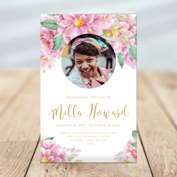 Pink Dusty Fleur Funeral Program Template