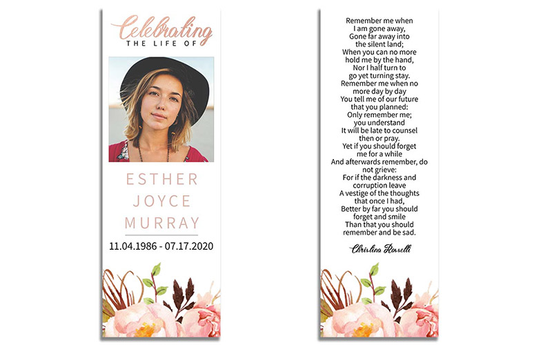 Printable Life Celebration Funeral Bookmarks