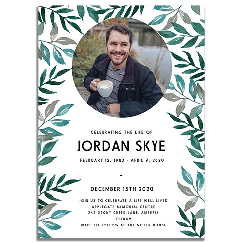Greenery Themed Funeral Invite Template