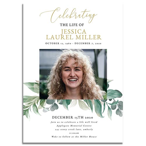 Leaves Designed Funeral Invitations