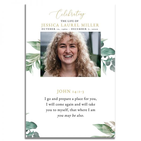 Leaves Funeral Prayer Card Template - Front