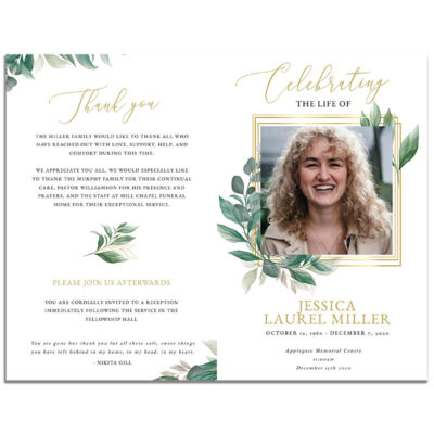 Front & Back - 4 Paged Leaves Funeral Program