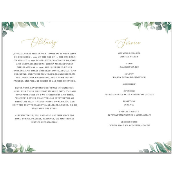 First Page of 8 Page Leaves Funeral Program