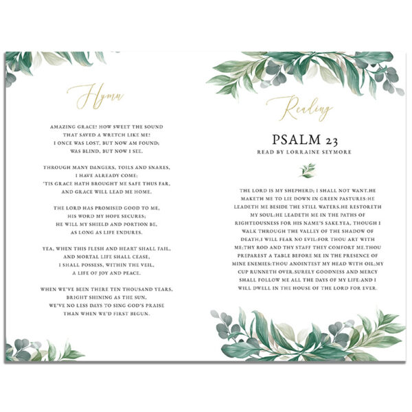 Second Page of the 8 Page Leaves Funeral Program Template