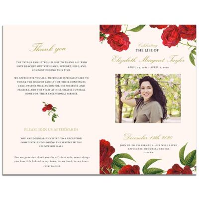 Front & Back - 4 Paged Vintage Rose Funeral Program