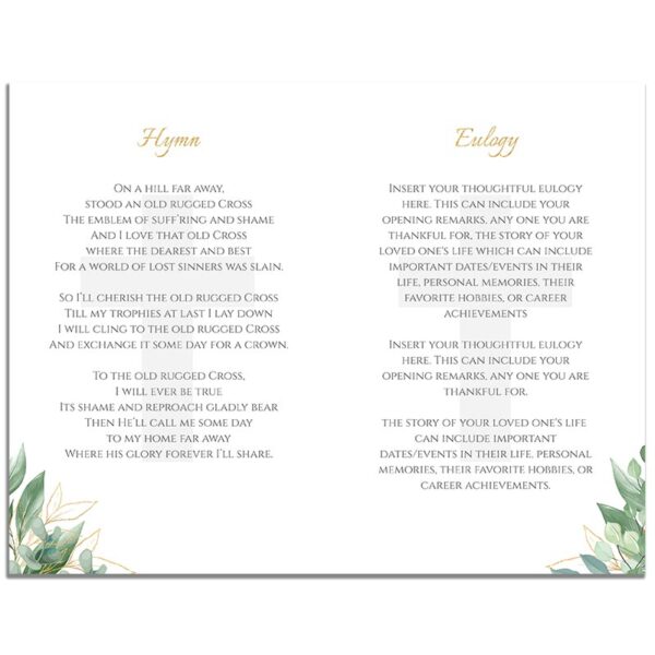 Page Two of 8 Page Funeral Program Template: Cross Leaves