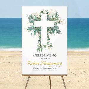 Funeral Welcome Sign Template: Cross and Leaves