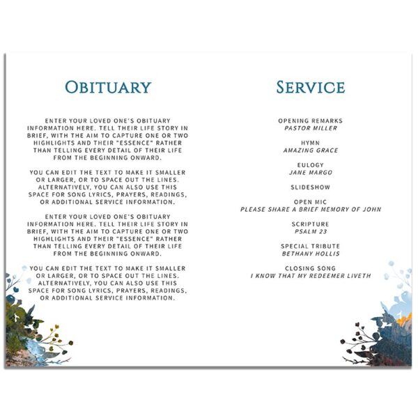 Inside Page of Funeral Program Template: Deer Creek