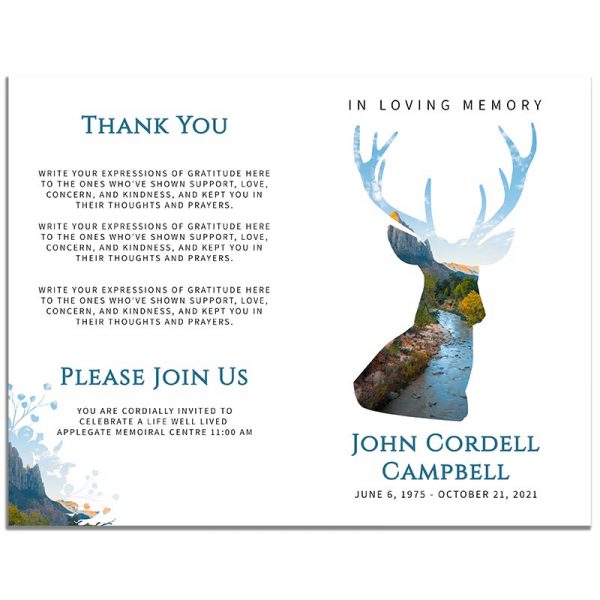 Front and Back Sides of 8 Page Funeral Program Template: Deer Creek