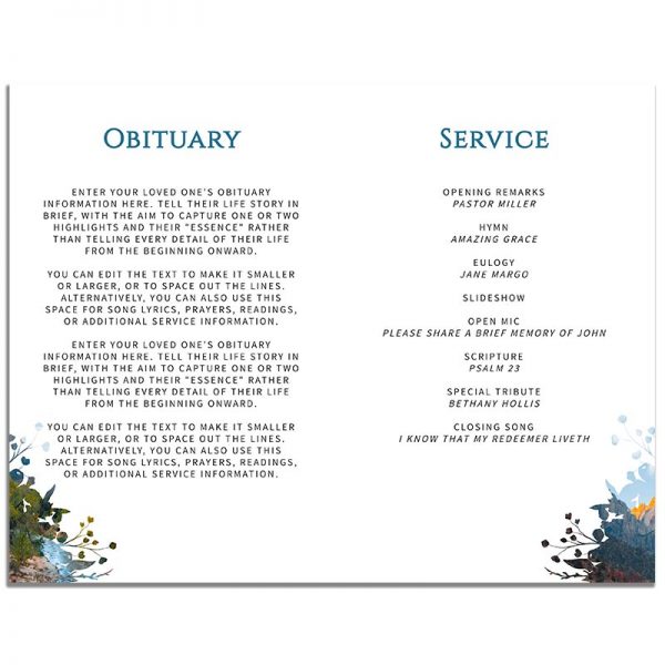 First Page of 8 Page Funeral Program Template: Deer Creek