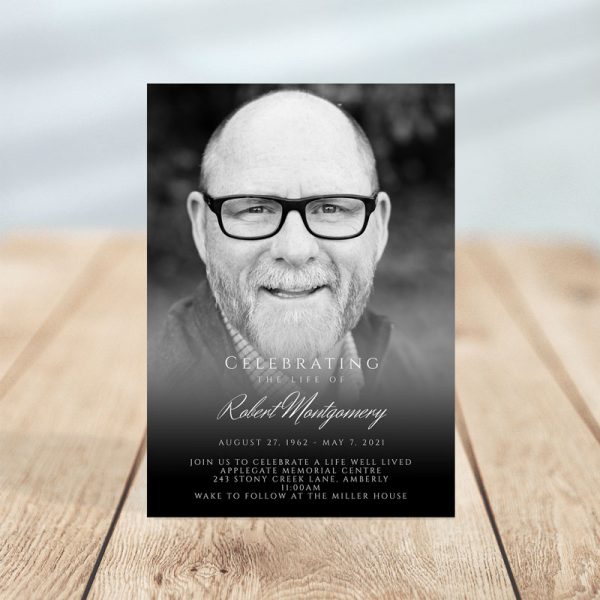 Funeral Invitation Template: Black and White Portrait Photo