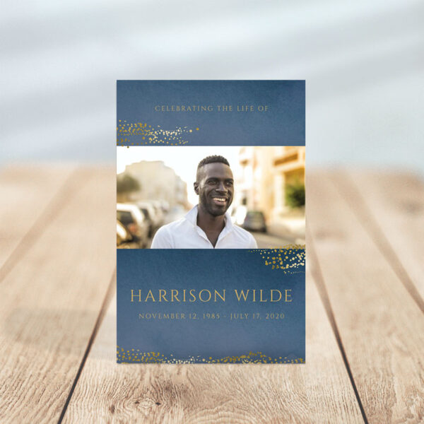 Navy Gold Funeral Prayer Card Template