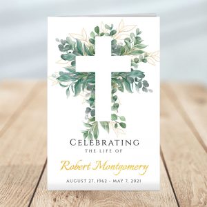 Cross and Leaves Funeral Program Template