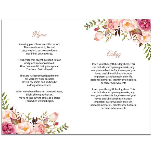 Page Two of 8 Page Funeral Program Template: Gentle Florals Life Celebration