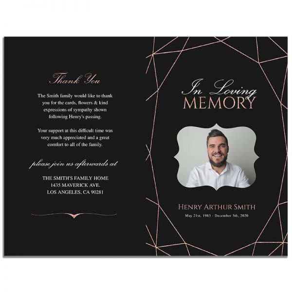 Front and Back Sides of 8 Page Funeral Program Template: Geometric Elegance