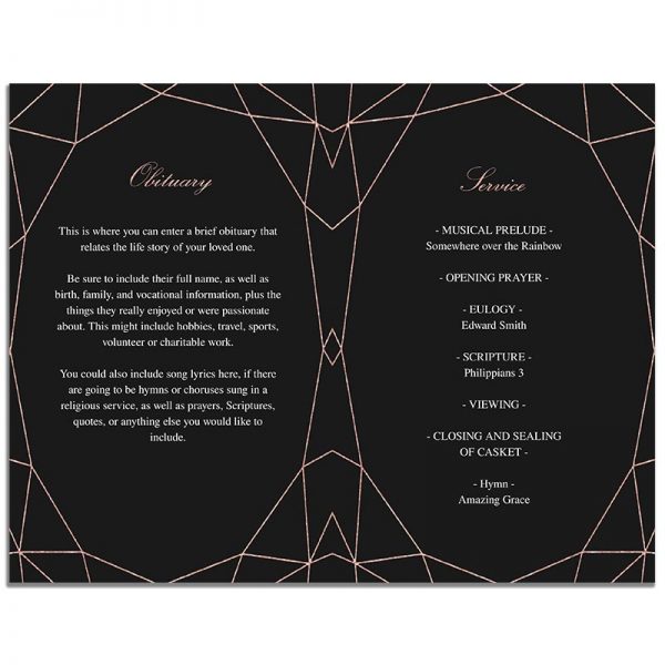 Page One of 8 Page Funeral Program Template: Geometric Elegance