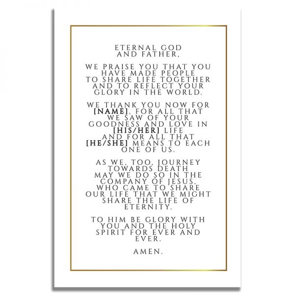 Back Side of Funeral Prayer Card Template: Gold Framed Photo