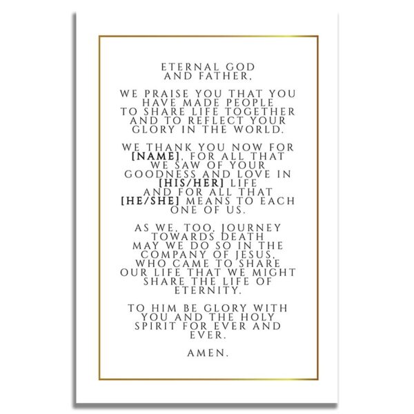 Back Side of Funeral Prayer Card Template: Gold Framed Photo