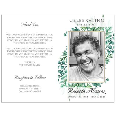 Front and Back Sides of Funeral Program Template: Gold Framed Photo