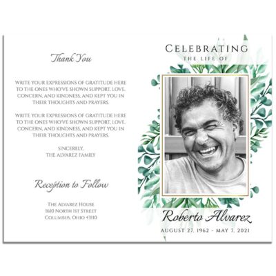 Front and Back Side of 8 Page Funeral Program Template: Gold Framed Photo