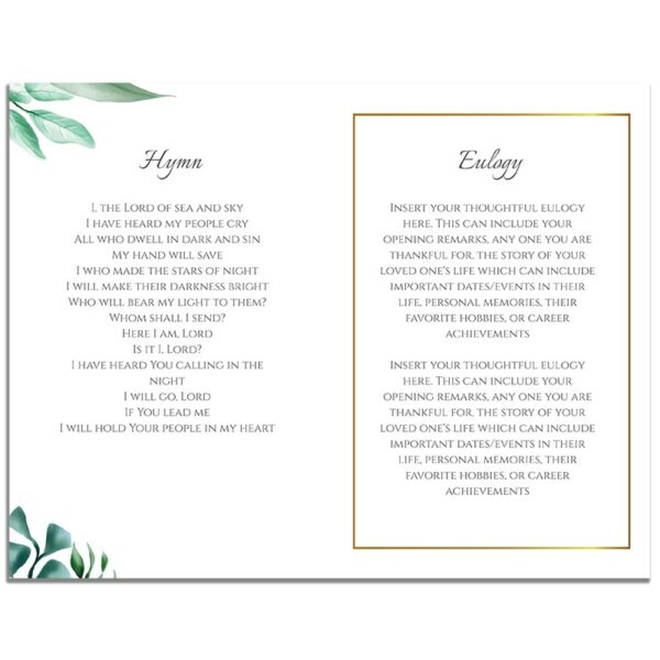 Page Two of 8 Page Funeral Program Template: Gold Framed Photo