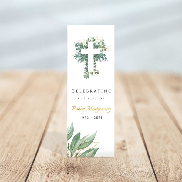 Personalized Bookmark Template: Cross and Leaves