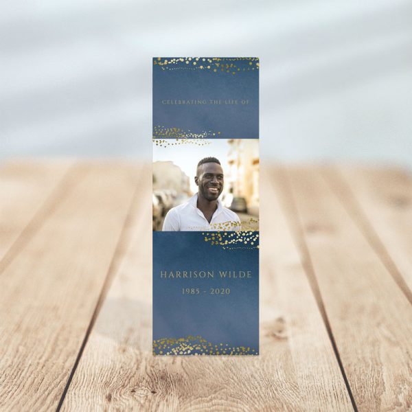 Personalized Memorial Bookmark Templates: Navy Gold