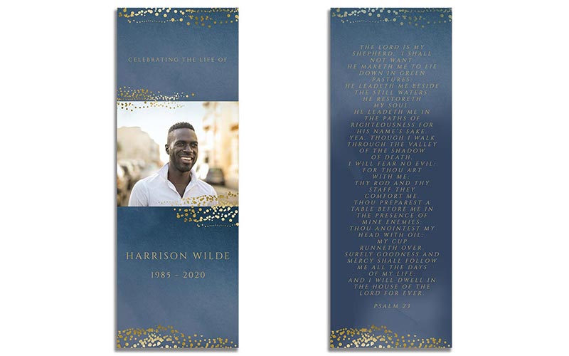 Funeral Bookmark Template: Navy Gold