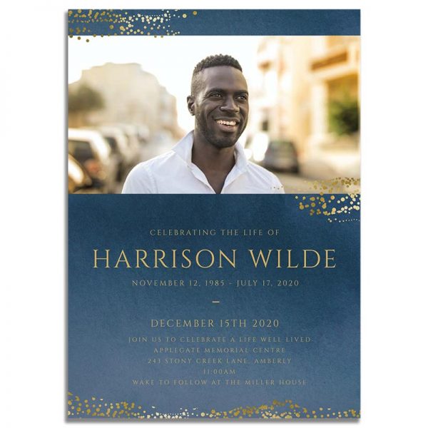 Funeral Invitation Template: Navy Gold