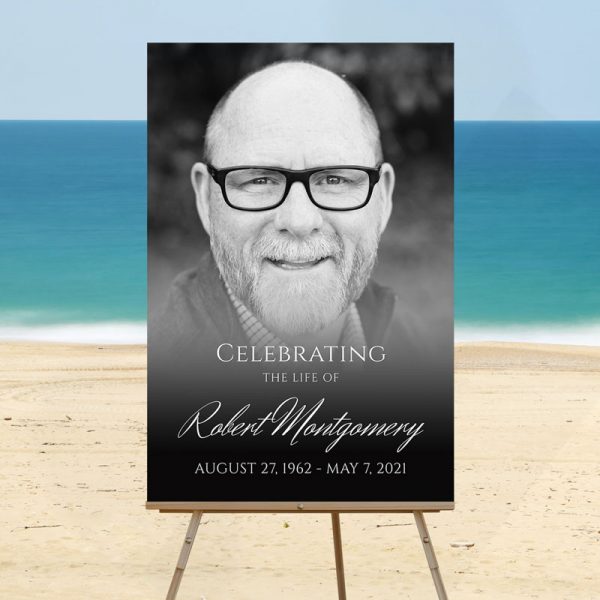 Funeral Welcome Sign: Black and White Portrait Photo