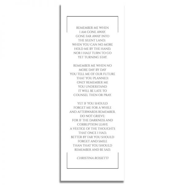 Back Side of Funeral Bookmark Template: Portrait Photo