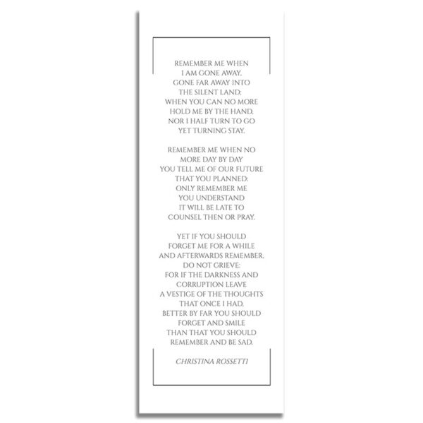 Back Side of Funeral Bookmark Template: Portrait Photo