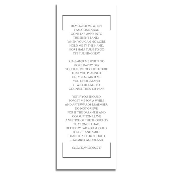 Back Side of Funeral Bookmark Template: Portrait Photo