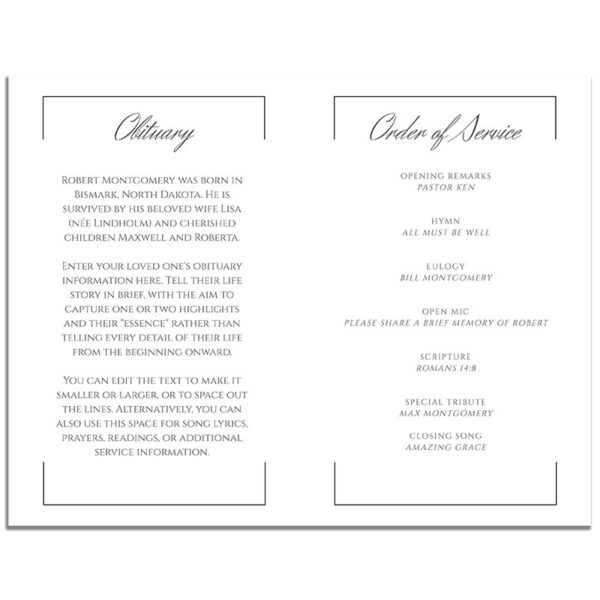 Inside Pages of Funeral Program Template: Portrait Photo