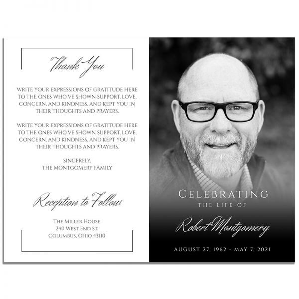 Front and Back Sides of 8 Page Funeral Program Template: Black & White Portrait Photo