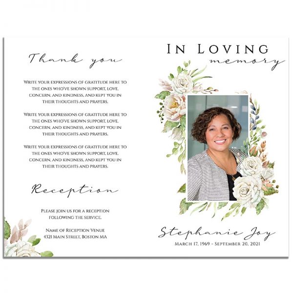 Front and Back Sides of 8 Page Funeral Program Template: Vintage Floral