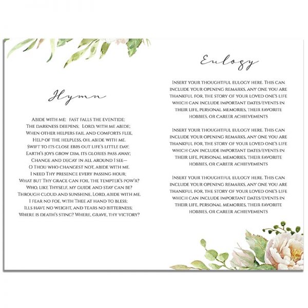 Second Page of 8 Page Funeral Program Template: Vintage Floral Frame
