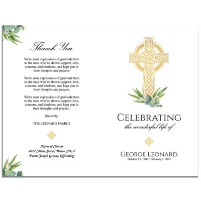 Celtic Cross 8 Page Funeral Program - Front and Back