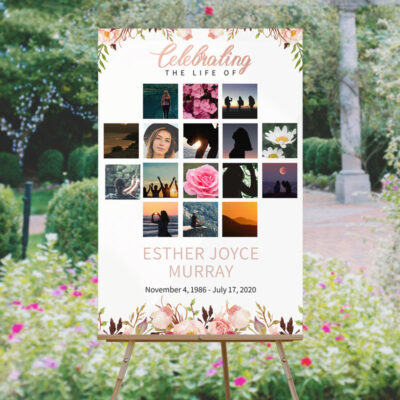 Custom Life Celebration Funeral Memory Board Template: Gentle Florals