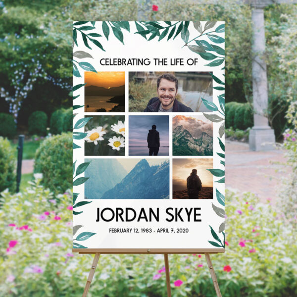 Custom Life Celebration Funeral Memory Board Template: Greenery